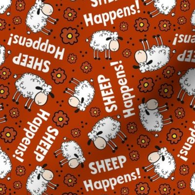Large Scale Sheep Happens! Sarcastic White Sheep in Rusty Burnt Orange