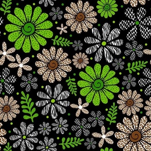 Wild Flowers - Animal Print Blooms - Dark - Large Scale