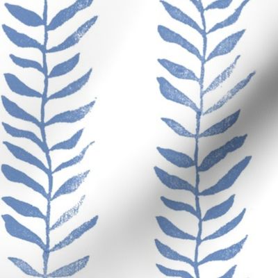 Botanical Block Print in Indigo Blue (xl scale) | Leaf pattern fabric from original block print, plant fabric, garden and coastal decor.