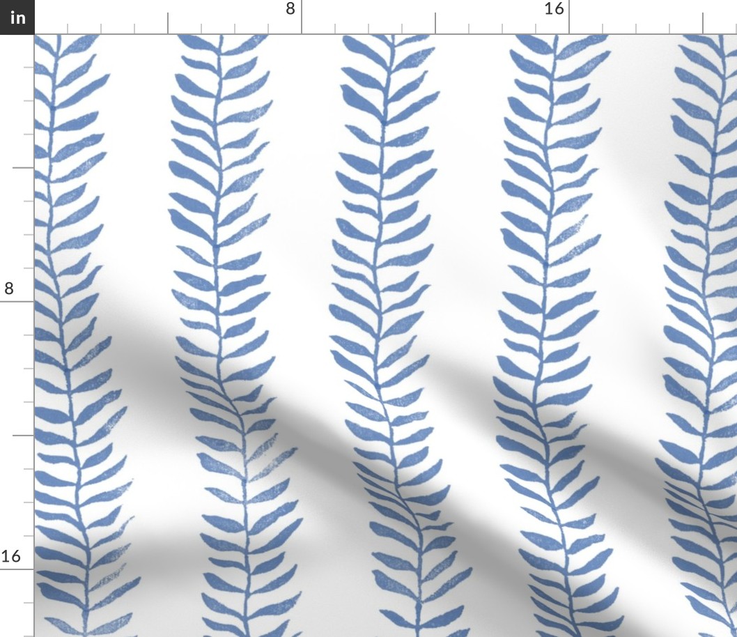 Botanical Block Print in Indigo Blue (xl scale) | Leaf pattern fabric from original block print, plant fabric, garden and coastal decor.