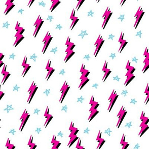 Ziggy bolt fabric - zigzags, lightening bolt rocker, stars - Pink black blue