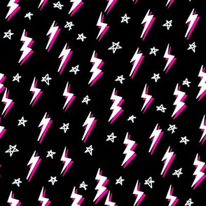Ziggy bolt fabric - zigzags, lightening bolt rocker, stars - Bw pink