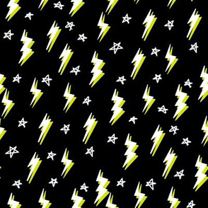 Ziggy bolt fabric - zigzags, lightening bolt rocker, stars - Black and yellow 