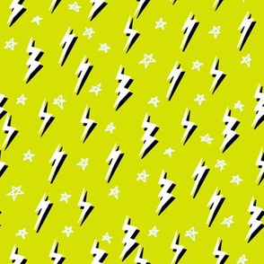 Ziggy bolt fabric - zigzags, lightening bolt rocker, stars - Yellow