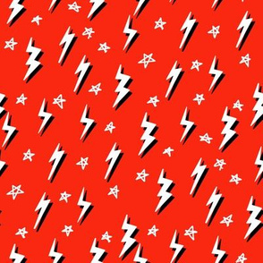 Ziggy bolt fabric - zigzags, lightening bolt rocker, stars - Red