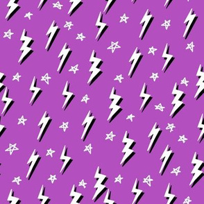 Ziggy bolt fabric - zigzags, lightening bolt rocker, stars - Purple