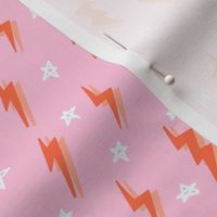 Ziggy bolt fabric - zigzags, lightening bolt rocker, stars - Pink orange