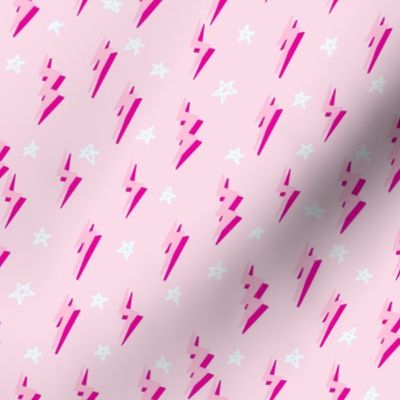Ziggy bolt fabric - zigzags, lightening bolt rocker, stars - Pastel pink