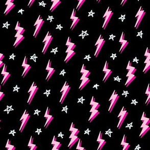 Ziggy bolt fabric - zigzags, lightening bolt rocker, stars - Pink