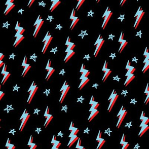 Ziggy bolt fabric - zigzags, lightening bolt rocker, stars - Blue red