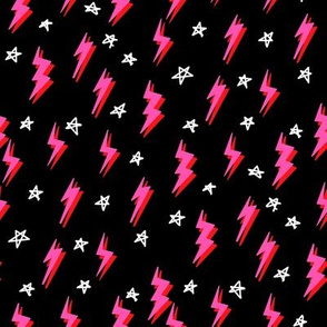 Ziggy bolt fabric - zigzags, lightening bolt rocker, stars - Pink black