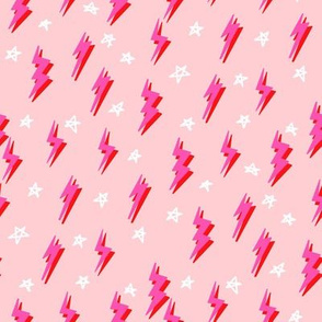 Ziggy bolt fabric - zigzags, lightening bolt rocker, stars - pink