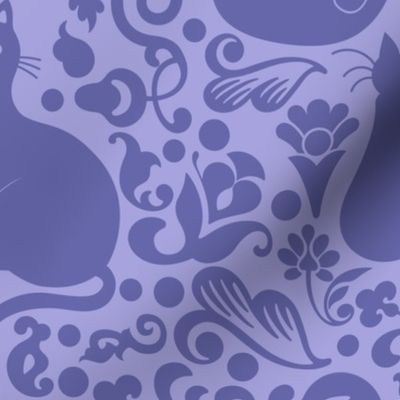 Damask Cats - Periwinkle + Lilac Purple