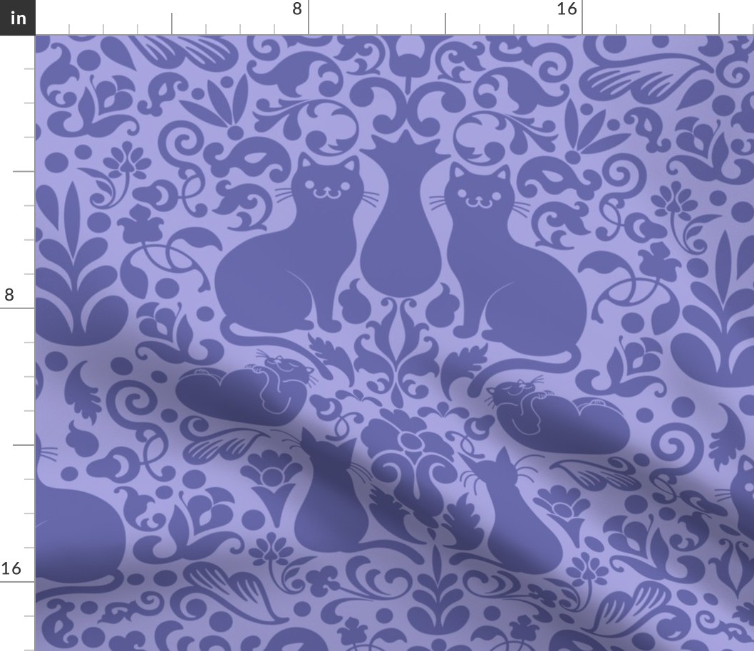 Damask Cats - Periwinkle + Lilac Purple