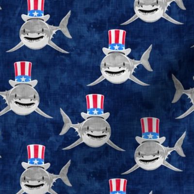 patriotic sharks - red white and blue - Stars and Stripes - navy - LAD21