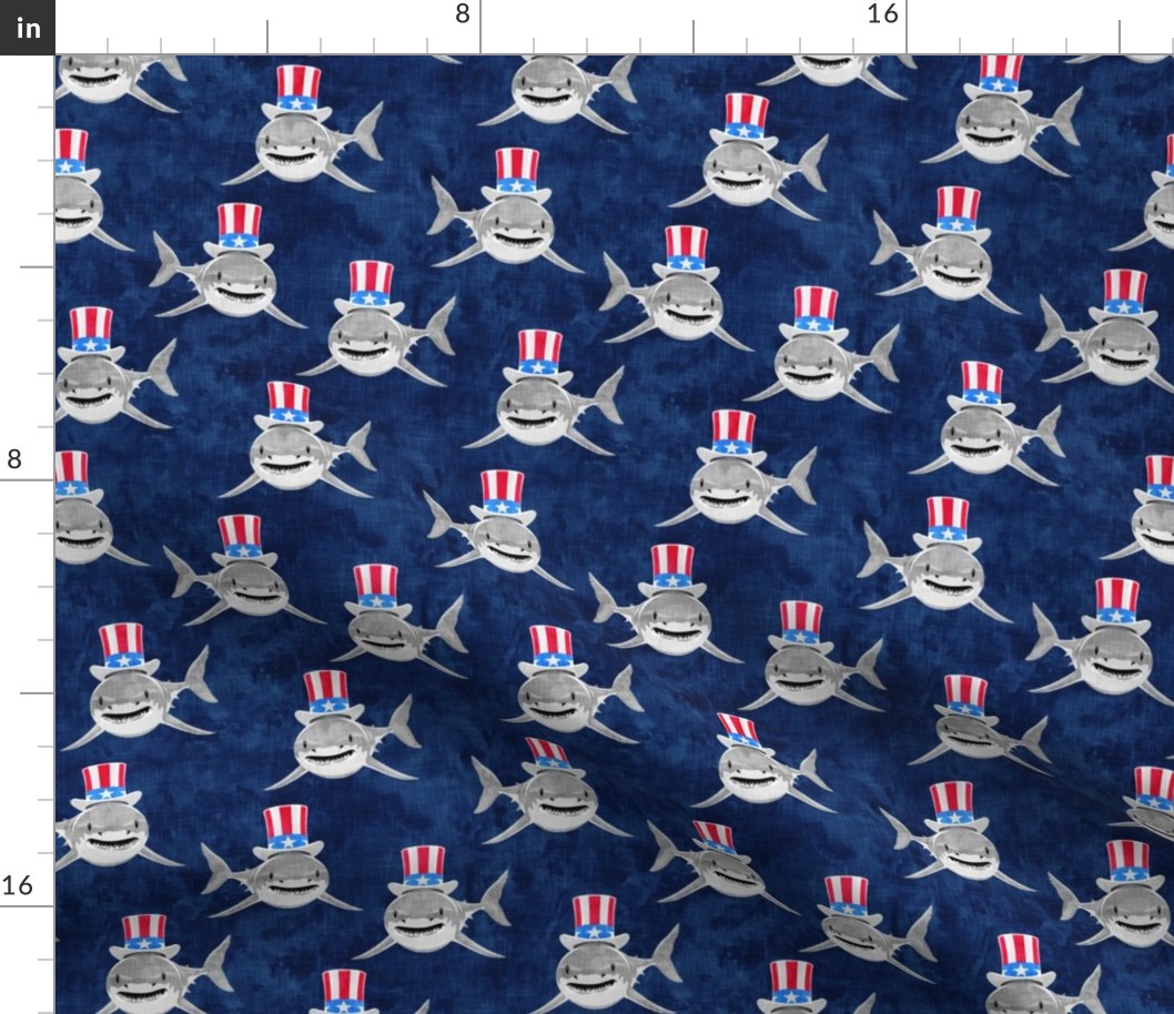 patriotic sharks - red white and blue - Stars and Stripes - navy - LAD21