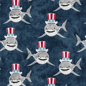 patriotic sharks - red white and blue - Stars and Stripes - stone blue - LAD21