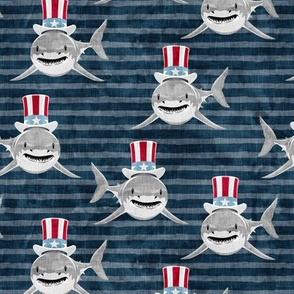 patriotic sharks - red white and blue - Stars and Stripes - stone blue stripes - LAD21