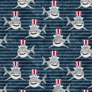 (small scale) patriotic sharks - red white and blue - Stars and Stripes - stone blue stripes - LAD21
