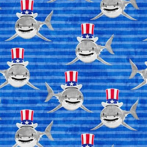 patriotic sharks - red white and blue - Stars and Stripes - blue  - LAD21