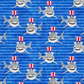 (small scale) patriotic sharks - red white and blue - Stars and Stripes - blue  - LAD21