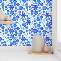 Blue Watercolor Flowers - Large Scale