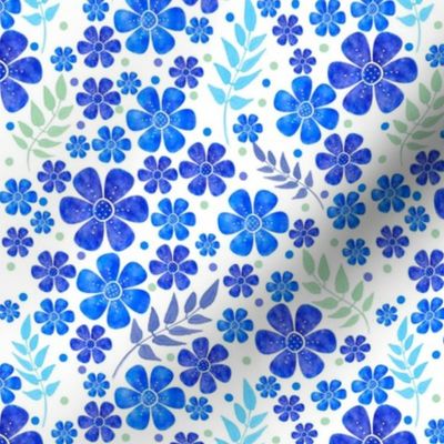 Blue Watercolor Flowers - Medium Scale