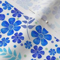Blue Watercolor Flowers - Medium Scale