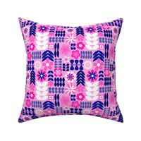 Scandinavian Flowers - Medium Scale Bubblegum Pink and Blue