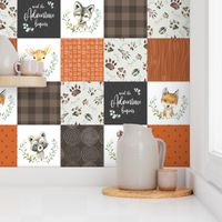 Woodland Animal Tracks Quilt Top – Brown + Orange Patchwork Cheater Quilt, Style O
