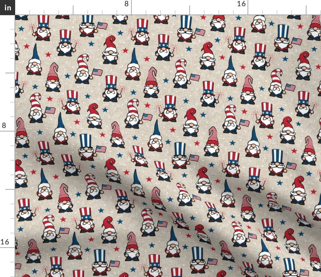 patriotic gnomes - Stars and Stripes - red white and blue - tan - LAD21