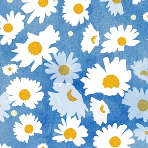 Field of daisies - white daisies watercolor light blue background jumbo