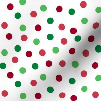 confetti dots in red and green on white