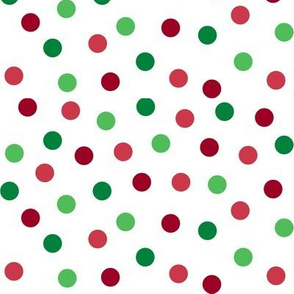 confetti dots in red and green on white