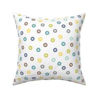 balloon dots in teal, navy, yellow, brown and wasabi