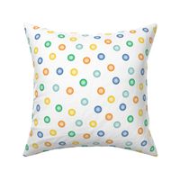 balloon dots in circus blue, green, yellow and orange