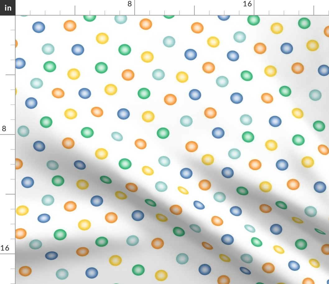 balloon dots in circus blue, green, yellow and orange