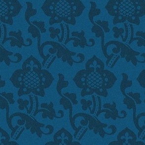 Medieval/Renaissance floral damask, Prussian blue