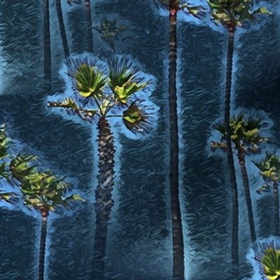 California Palm Trees Blue Impressionist