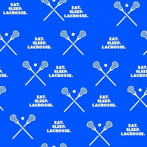 Lacrosse-White Words and Stick-Blue Background