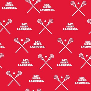 Lacrosse-White Words and Stick-Red Background