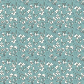 hand drawn floral - blue and brown - ditsy