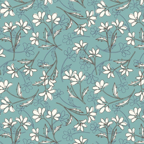 hand drawn floral - blue and brown - small