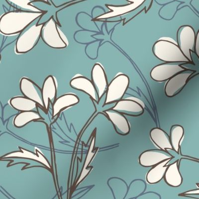 hand drawn floral - blue and brown