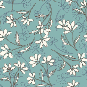 hand drawn floral - blue and brown