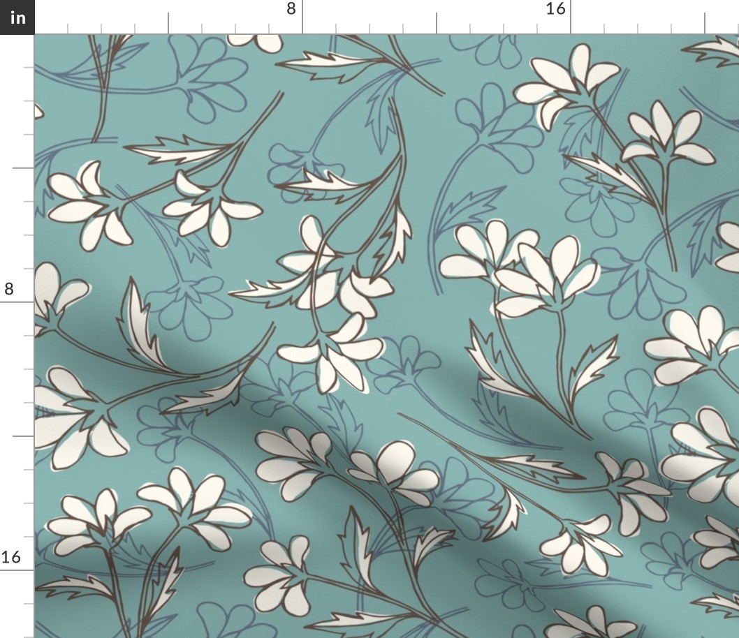 hand drawn floral - blue and brown