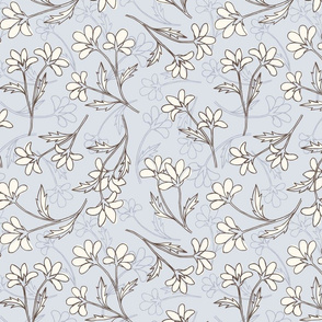 hand drawn floral - gray and brown - small