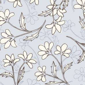 hand drawn floral - gray and brown