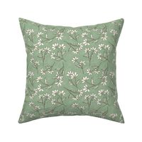 hand drawn floral - green and brown - ditsy