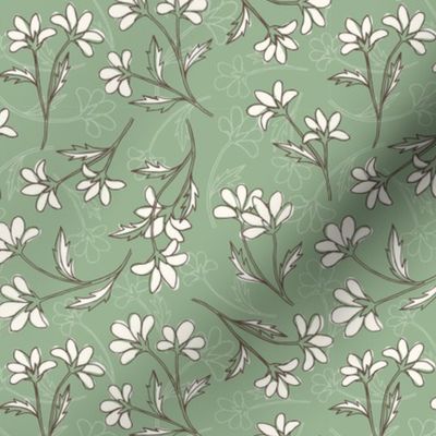 hand drawn floral - green and brown - ditsy